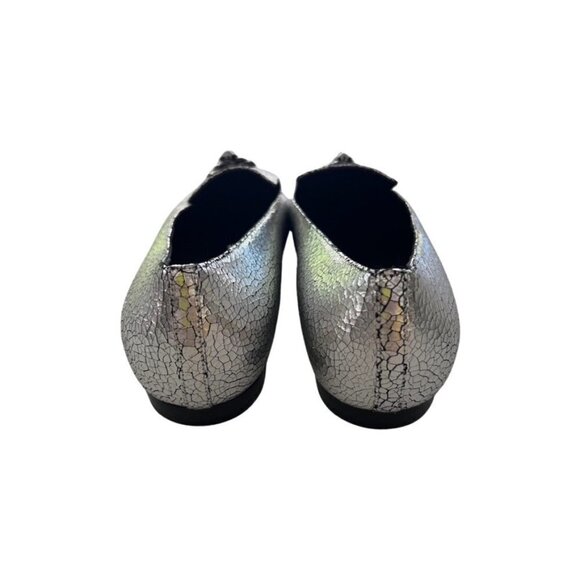 Chanel silver crackled leather interlocking CC Camelia Smoking slipper size 38 - Picture 5 of 11